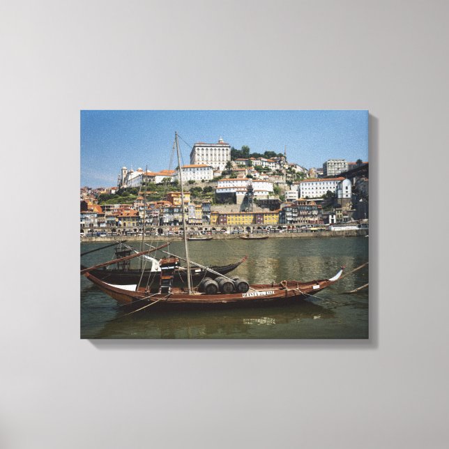 Portugal, Porto, Boat With Wine Barrels Canvas Print (Front)
