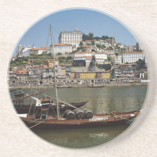 Portugal, Porto, Boat With Wine Barrels Coaster