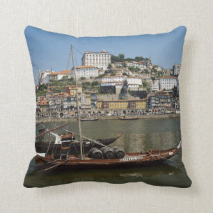 Portugal, Porto, Boat With Wine Barrels Cushion