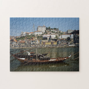 Portugal, Porto, Boat With Wine Barrels Jigsaw Puzzle
