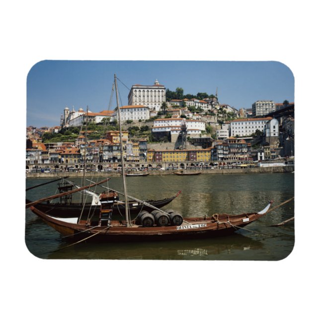 Portugal, Porto, Boat With Wine Barrels Magnet (Horizontal)