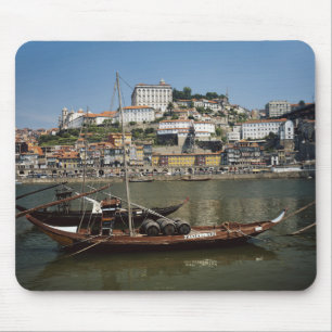 Portugal, Porto, Boat With Wine Barrels Mouse Mat