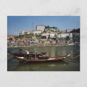 Portugal, Porto, Boat With Wine Barrels Postcard