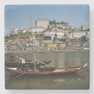Portugal, Porto, Boat With Wine Barrels Stone Coaster