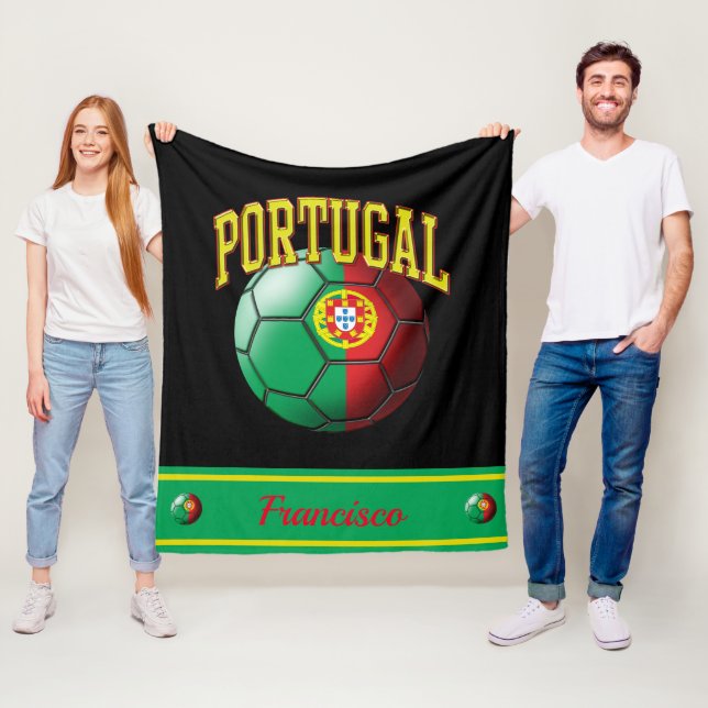 Portugal Portuguese Flag Soccer Ball | Name Fleece Blanket (In Situ)