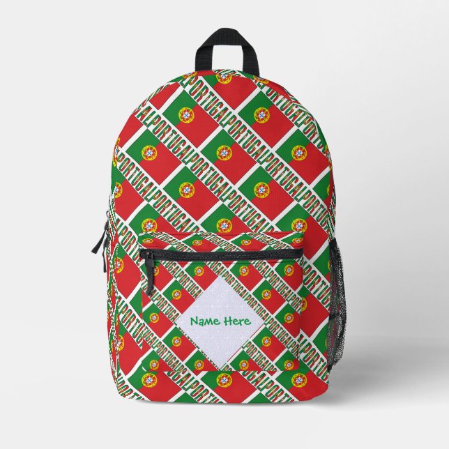 Portugal Portuguese Flag Tiled Personalised  Printed Backpack (Front)