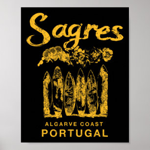 Portugal Sagres Surfing Retro Poster