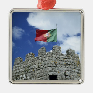 Portugal, Sintra. Portuguese flag on tower of Metal Tree Decoration