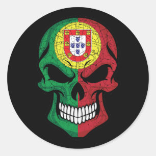 Portugal Smiling Skull Flag Classic Round Sticker