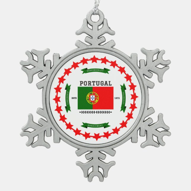 Portugal Snowflake Pewter Christmas Ornament (Front)