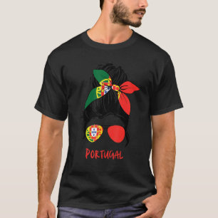 Portugal Soccer Flag Messy Bun T-Shirt