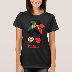 Portugal Soccer Flag Messy Bun T-Shirt