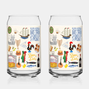 Portugal Symbols Travel Lovers Can Glass