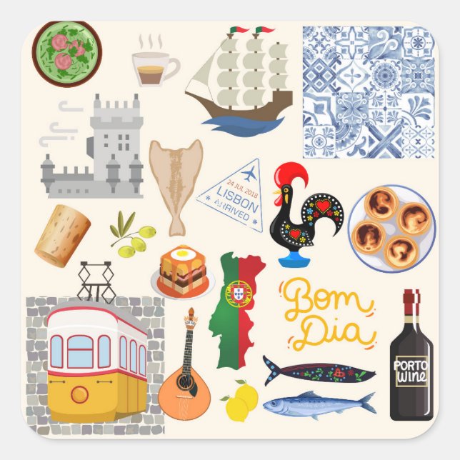 Portugal Symbols Travel Lovers Square Sticker (Front)