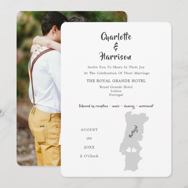 Portugal Wedding Destination Photo Invitation (Front/Back)