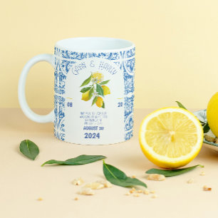 Portugal Wedding Mug   Blue Tiles and Lemons Elega