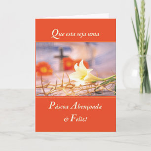 Portugese Religiou Blessed &Joyous Easter Orange Holiday Card