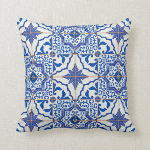 Portugese Tile Patio Pillow Blue