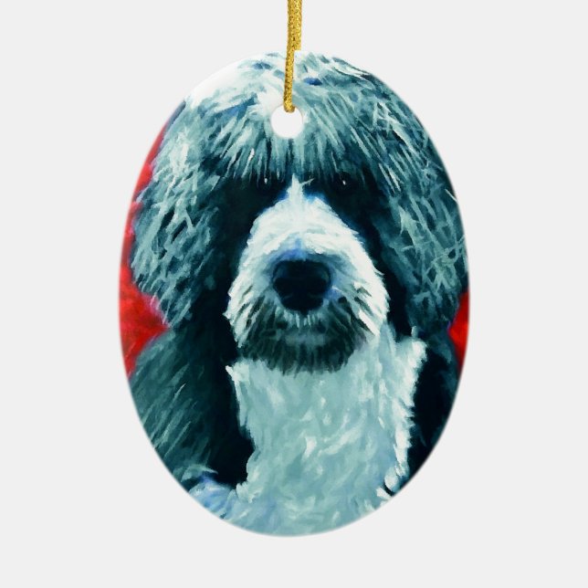 Portugese Water Dog Ceramic Tree Decoration (Front)