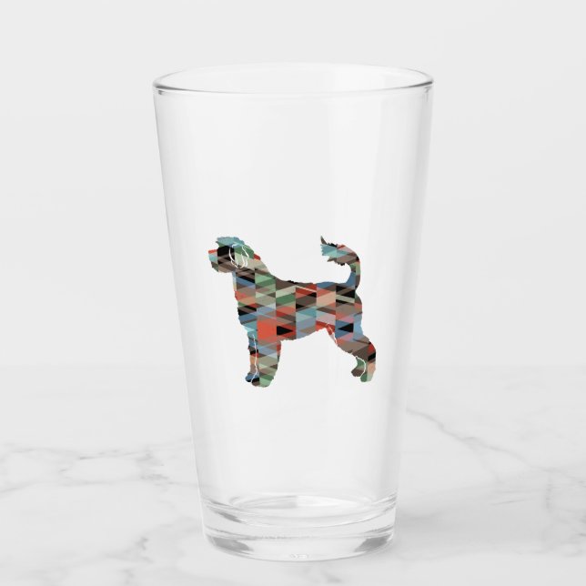 Portugese Water Dog Geo Plaid Glass (Front)