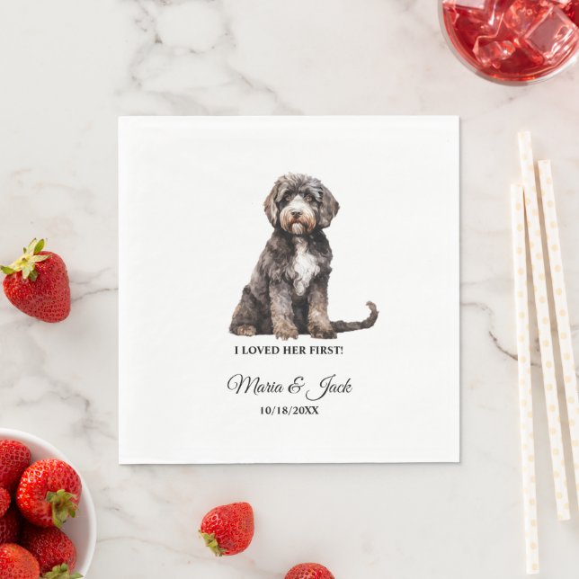 Portugese Water Dog Wedding Napkins with Photo (Insitu)