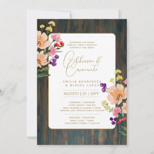 Portugeuse    Casamento Flores Folclóricas Rústica Invitation
