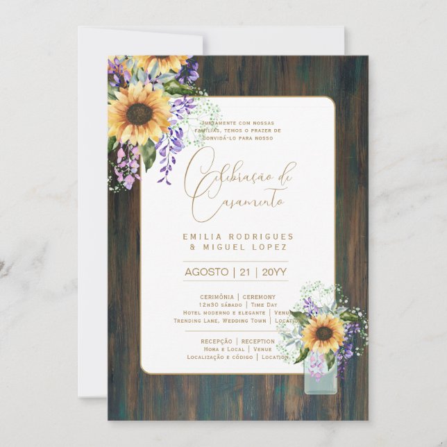 Portugeuse |  Casamento Flores Folclóricas Rústica Invitation (Front)