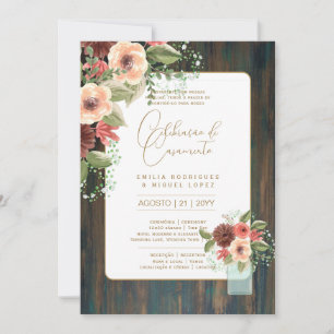 Portugeuse    Casamento Flores Folclóricas Rústica Invitation