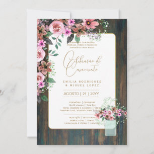 Portugeuse    Casamento Flores Folclóricas Rústica Invitation