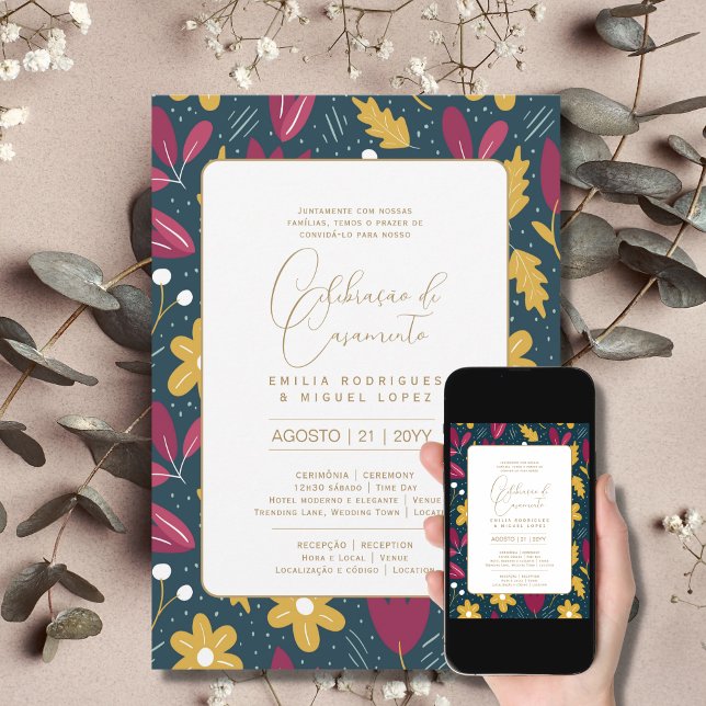 Portugeuse |  Casamento Flores Folclóricas Rústica Invitation (Creator Uploaded)