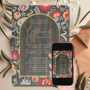Portugeuse Casamento Flores Folclóricas Rústica Invitation