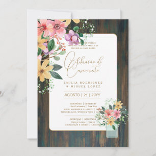 Portugeuse Casamento Flores Folclóricas Rústica Invitation