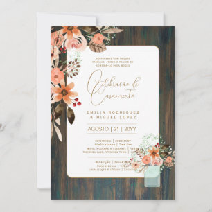 Portugeuse    Casamento Flores Folclóricas Rústica Invitation