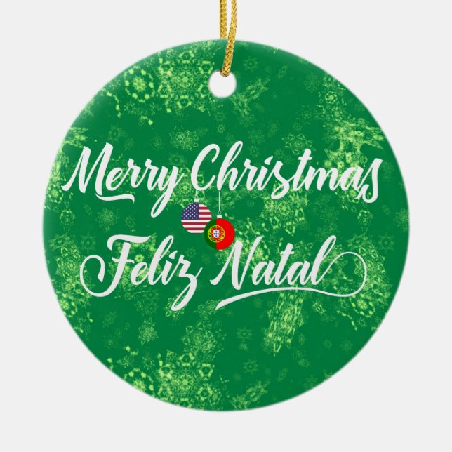 Portuguese American Decoration, Feliz Natal Ceramic Tree Decoration (Front)