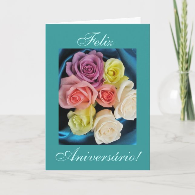 Portuguese: Aniversario Parabens Birthday -teal Card (Front)