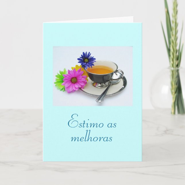 Portuguese: As melhoras/ get well: teacup, daisies Card (Front)