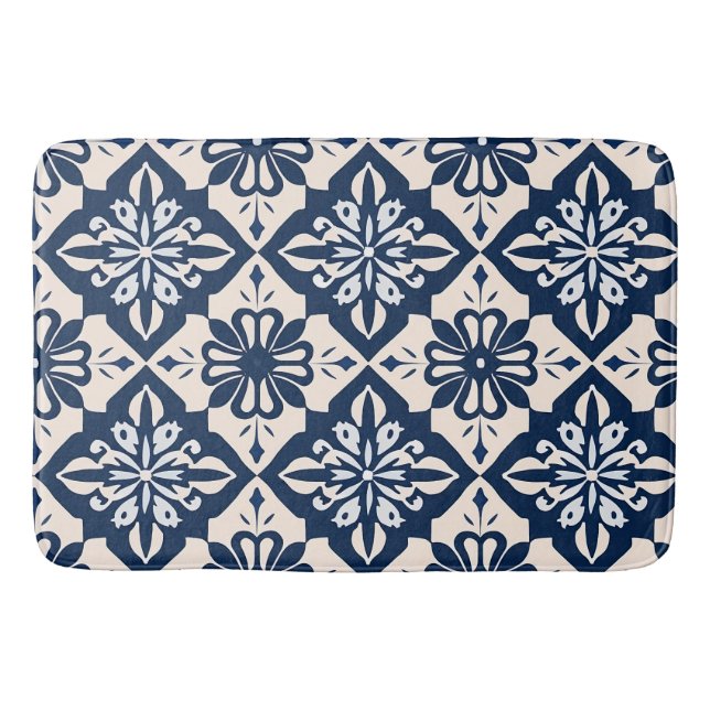 Portuguese Azulejo Blue and White Bath Mat (Front)