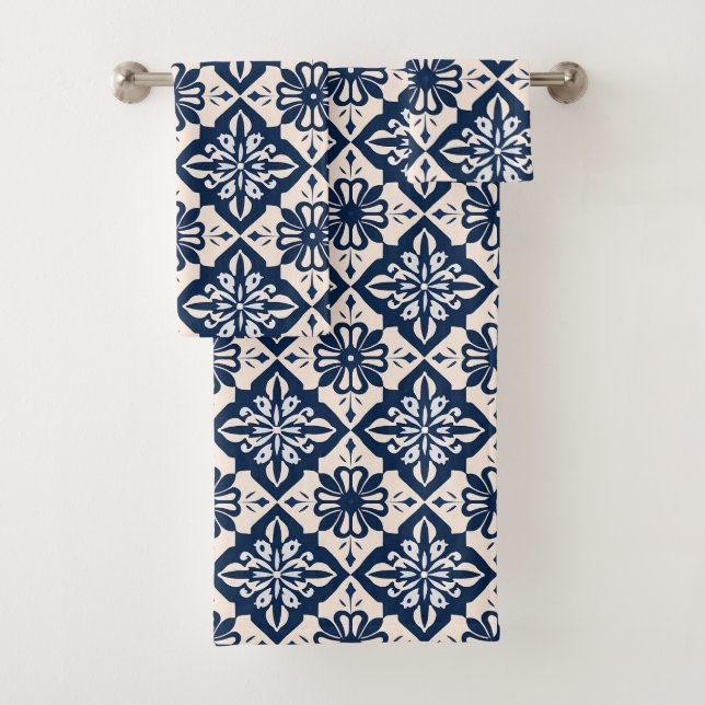 Portuguese Azulejo Blue and White Bath Towel Set (Insitu)