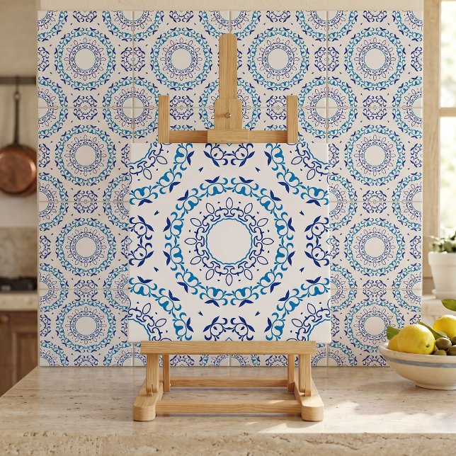 Portuguese Azulejo Blue White Floral Mandala Tile (Creator Uploaded)