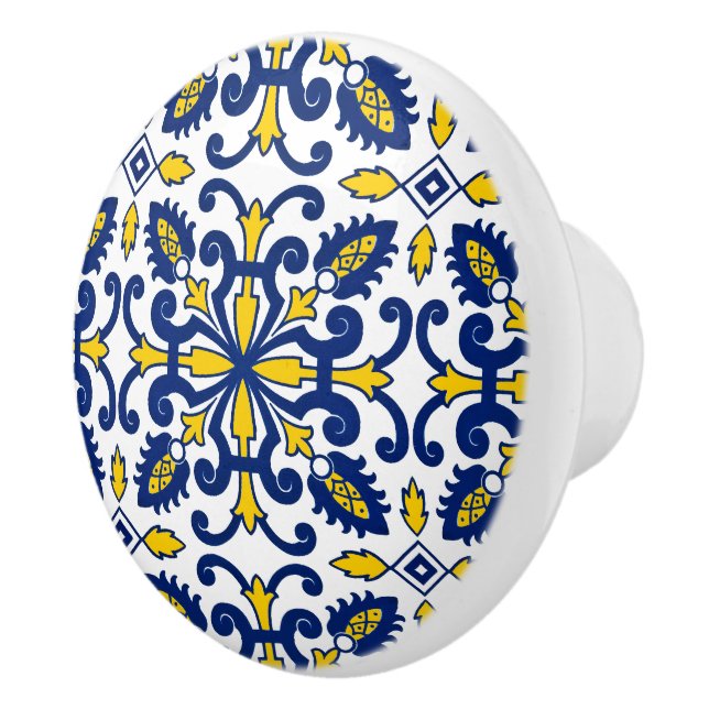 Portuguese Azulejo Decorative Blue Yellow Kitchen Ceramic Knob (Right)