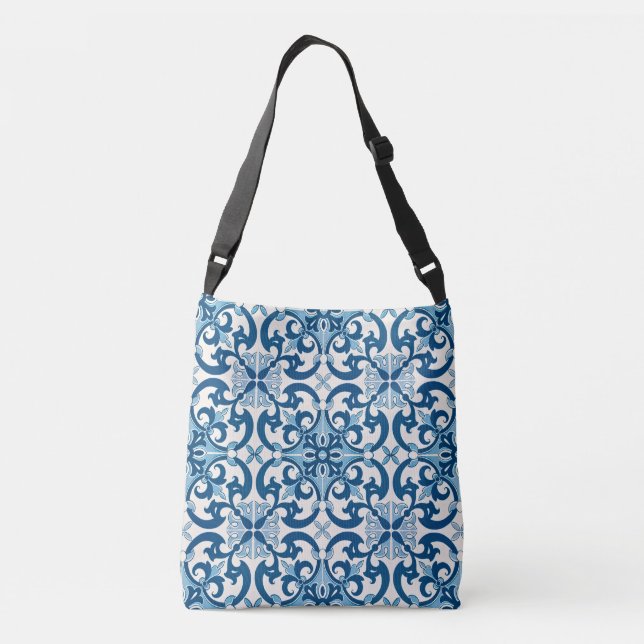 Portuguese Azulejo Fleur De Lis Style Pattern Crossbody Bag (Back)