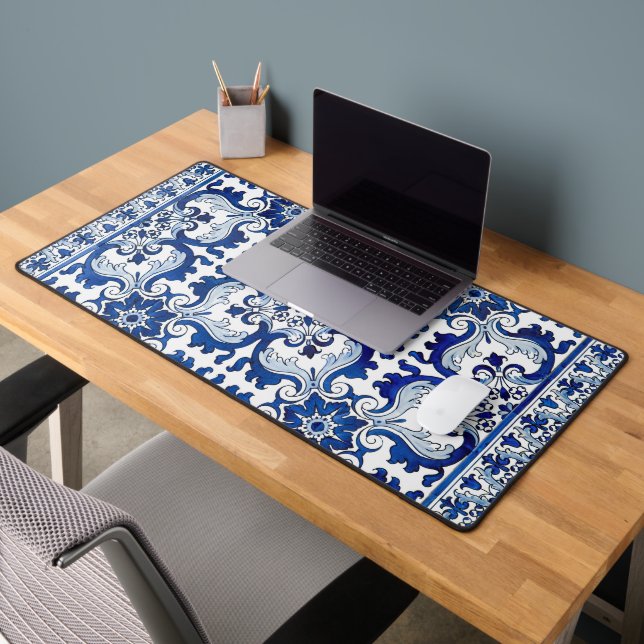 Portuguese Azulejo Glaze Tiles Background Computer Desk Mat (Office 2)
