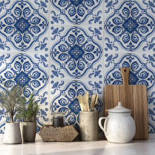 Portuguese Azulejo Pattern Mediterranean Blue Tile