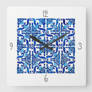 Portuguese Azulejo Square Wall Clock