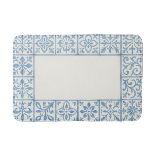 Portuguese Azulejo tile blue stationary design Bath Mat