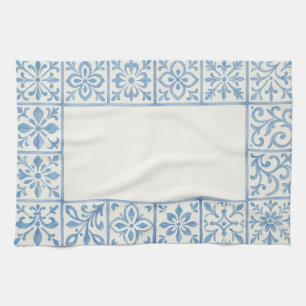 Portuguese Azulejo tile blue stationary design Tea Towel