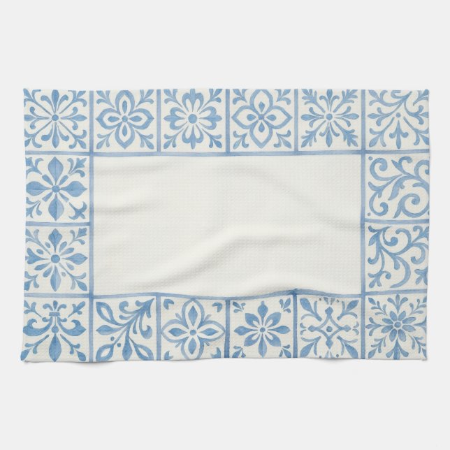 Portuguese Azulejo tile blue stationary design Tea Towel (Horizontal)