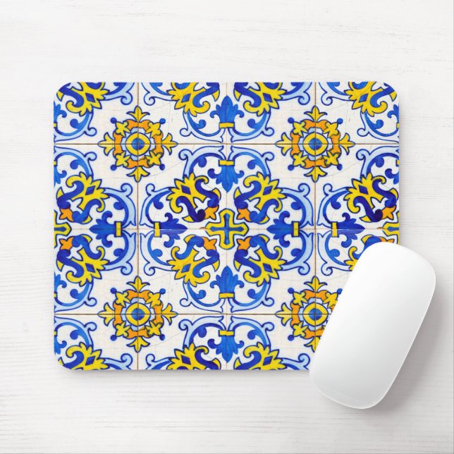 Portuguese Azulejo Tile Mosaic Computer Mouse Mat (With Mouse)
