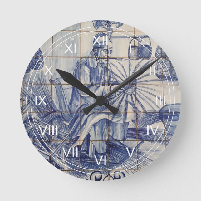 Portuguese azulejo tiles round clock (Front)