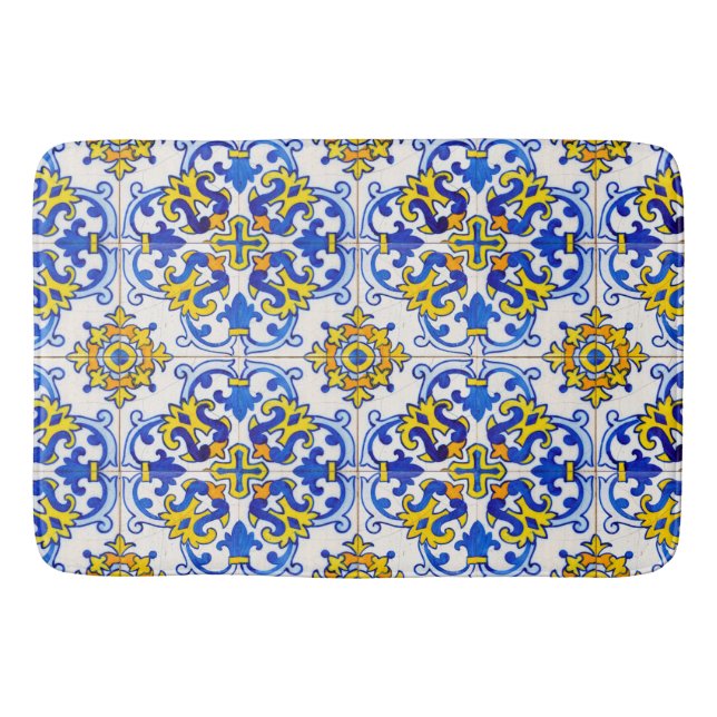 Portuguese Azulejo Traditional Tiles On Bath Mat (Front)
